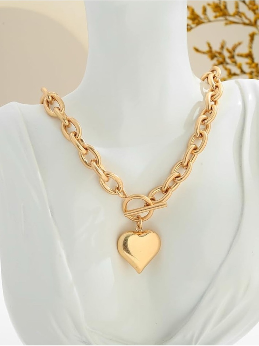 Vintage 18K Gold Plated Heart Toggle Chain Necklace
